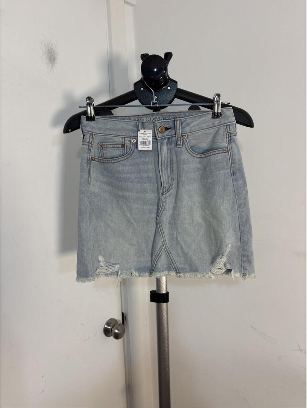 American Eagle‎ Mini Jean Skirt Cut Off Distressed Denim Skater 00 Tall New NWT